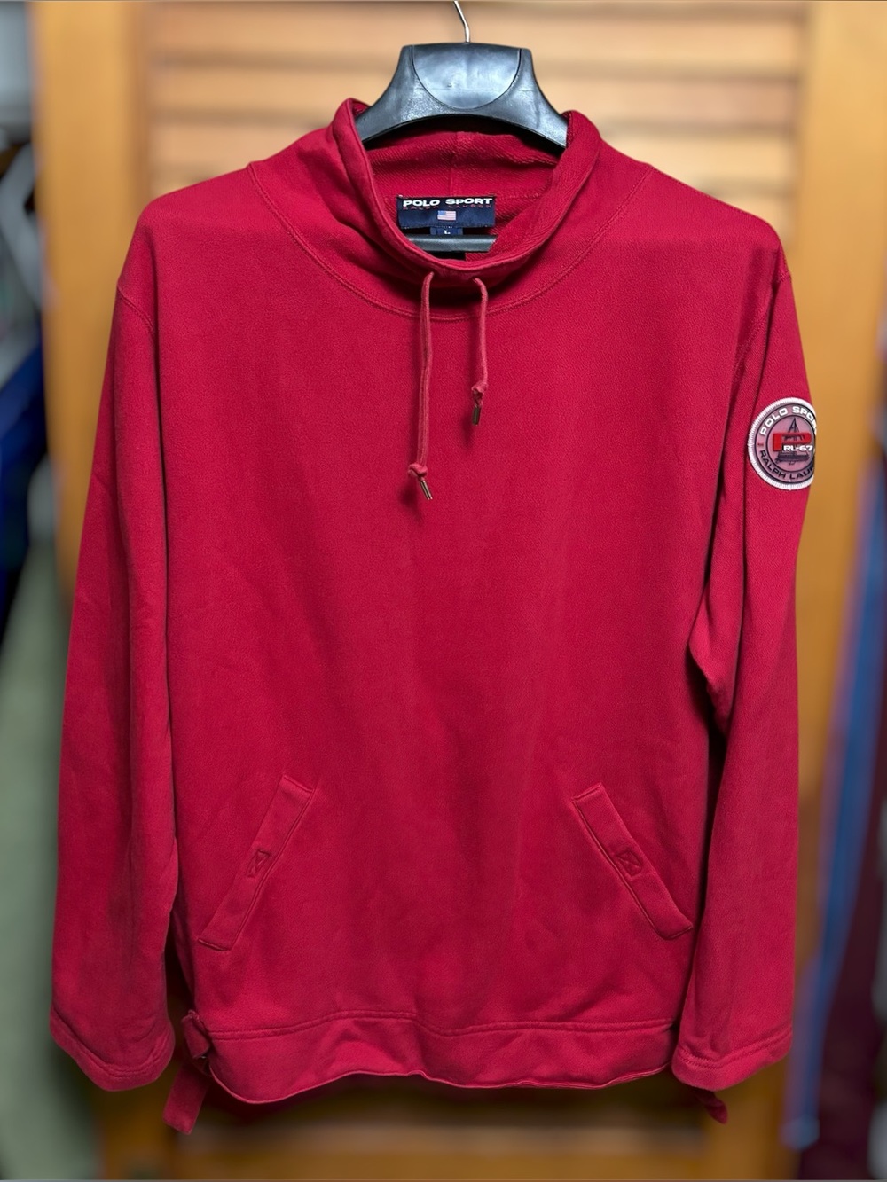 Vintage Polo Sport Pullover Sweatshirt Red Mens Medium RL-67 Cookie Patch